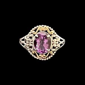 Jeanex 18k gold and sterling silver amethyst ring Designer Signed